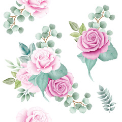hand draw floral roses seamless pattern watercolor