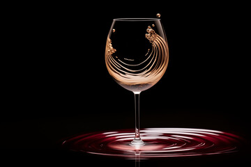 A single realistic droplet of wine spreading into a delicate ripple, creating a sophisticated and understated composition