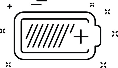 Power Indicator: A graphic depiction of a battery, marked with a plus and minus sign, with the energy levels represented by lines, is a simple and impactful icon symbolizing power and energy.