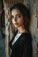 Fototapeta premium Eternal Elegance: Woman Posing at Ancient Ruins