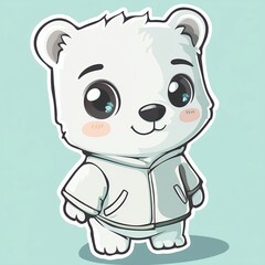 Fototapeta premium Cartoon polar bear character illustration on blue background with clean lines