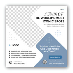 Tour and travel agency Instagram post or social media post web banner template design