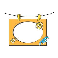 Retro cute yellow polaroid photo frames background. Doodle frame polaroid border element vector illustration