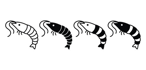 Shrimp Icons Minimalist Seafood Illustrations Black and White Color Vector Design