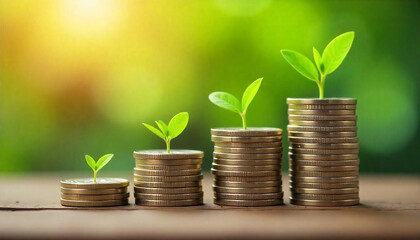 A vibrant illustration depicting growing plants sprouting from stacks of coins, symbolizing financial growth and investment.