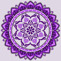 Beautiful dark purple mandala pattern on isolated background illustration.
