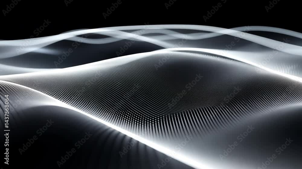 Poster mesmerizing abstract design of flowing waves, light, and shadow creates depth and movement, with smo