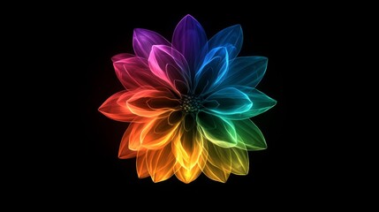 Rainbow Glowing Abstract Flower Digital Art