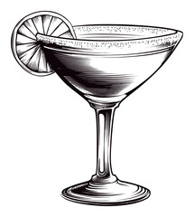 Vintage Engraving of Classic Cocktail Glass with Lime Slice