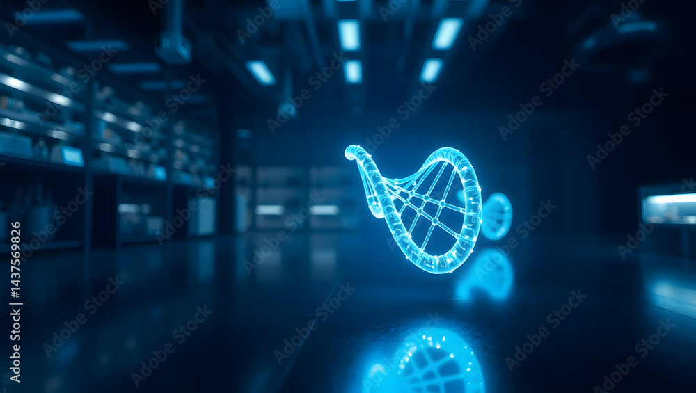 Poster futuristic abstract digital dna structure in a modern lab setting
