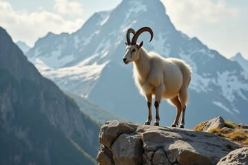 Fototapeta premium Majestic mountain goat in snowy landscape