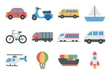Transport vehicle vector icon pack in flat style, simple and minimalist icon