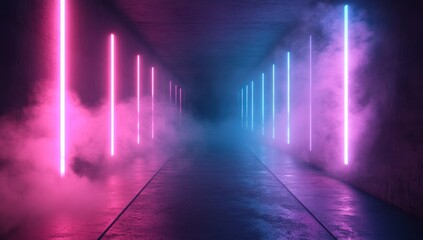 Neon Lights Corridor: Futuristic Cyberpunk Vibe