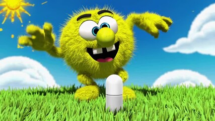 Allergy Pill vs. Pollen Monster | Cute Cartoon Capsule in a Funny Allergy Battle Scene
