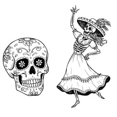 Fototapeta premium vector doodle illustration of a day of the dead