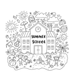 vector doodle illustration of a summer school