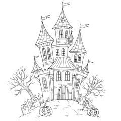 Naklejka premium vector doodle illustration of a halloween castle