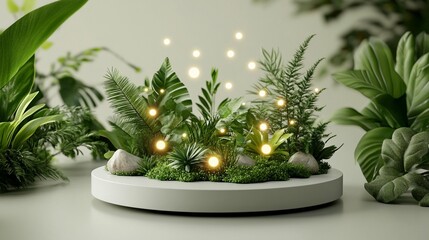 Botanical display with soft lighting