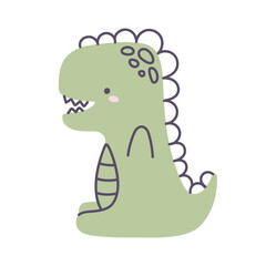 Funny cartoon dinosaur. Dinosaur illustration for poster, kids t-shirt, children clothes, invitation simple Scandinavian baby design. Doodle style animal, shirt print, sticker, childish art.