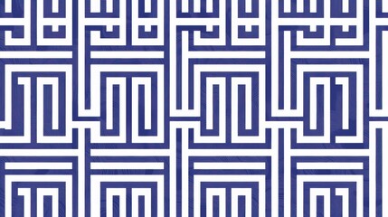 A repeating blue and white geometric maze pattern with clean lines and a modern design.