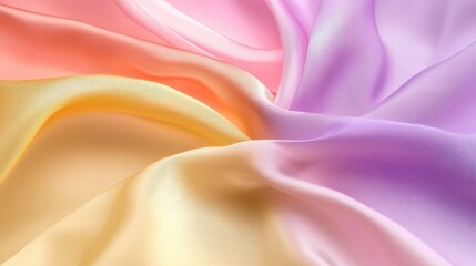 Obraz premium Soft, pastel-colored silk fabric with gentle folds in pink, yellow, orange, and lavender hues.