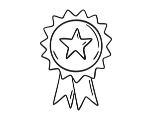 Award star medal icon doodle hand drawn. Outline drawing Award star medal the best line clipart symbol