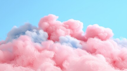 Fototapeta premium Fluffy pink and blue cotton candy clouds against a clear blue sky, evoking a dreamy and whimsical atmosphere.