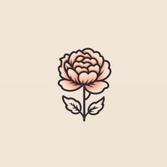 A stylized peony flower head and leaf turned into a small icon or label element, minimal and modern.