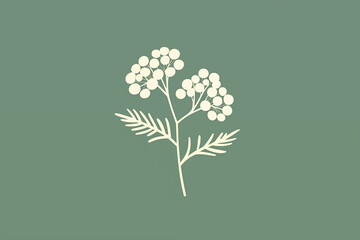 Minimal flat design Yarrow flower and leaf icon, soft colors, clean lines, PNG with transparent background