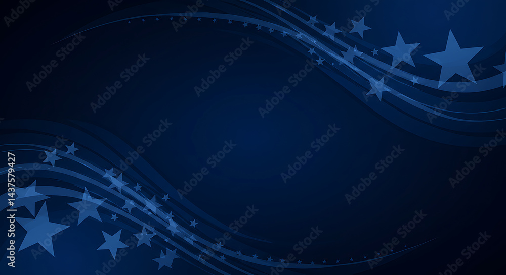 Poster dark blue abstract background with stars and wavy lines pattern, ideal for presentations, web design
