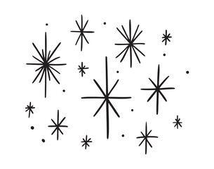 Retro Stars 60s, 70s hand drawn line stars set. Doodle clipart