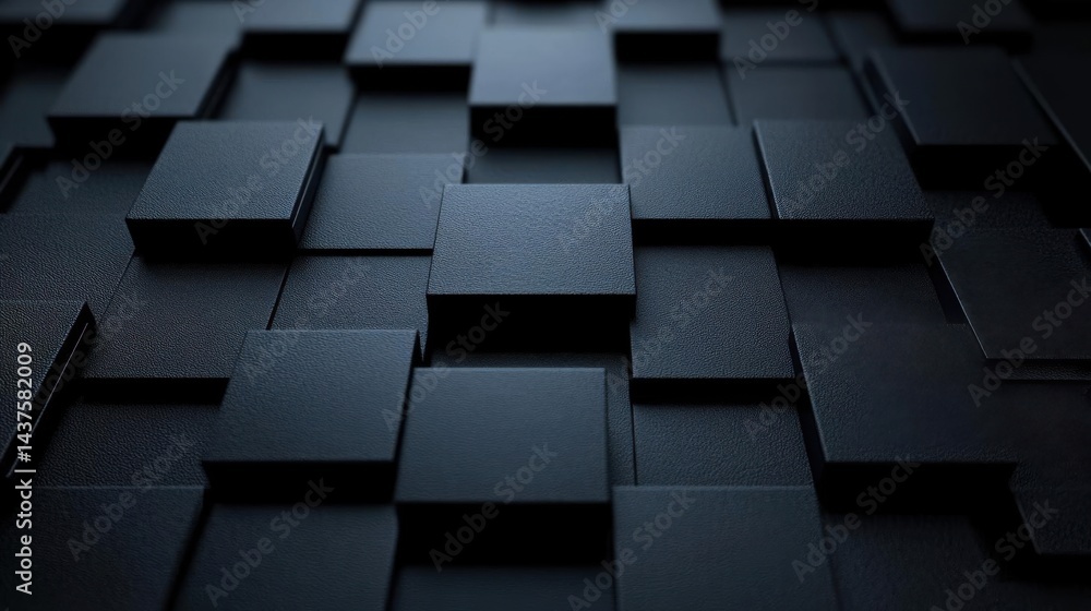 Poster abstract black cubes create a dark, textured pattern in close-up macro shot.