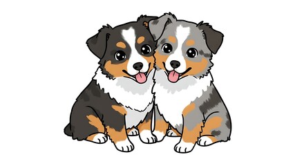 Naklejka premium Adorable Australian Shepherd Puppies: AI-Generated Art