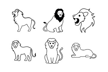 Set of line art lion, black color lion king line art, line art lion.