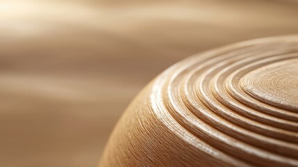A close-up of a wooden object showing detailed concentric rings and smooth, natural texture.