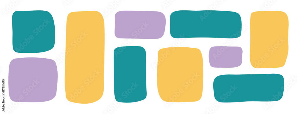 Poster hand drawn rectangle text box doodle colorful set. abstract geometric frame. empty kids simple textb
