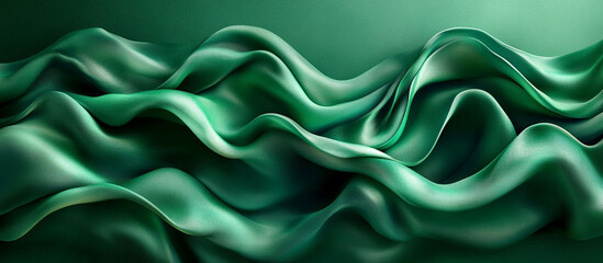 Obraz premium Abstract emerald green silk fabric draped in flowing waves.