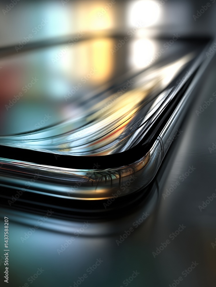 Poster edge screen curves create striking reflections in a contemporary setting with ambient lighting