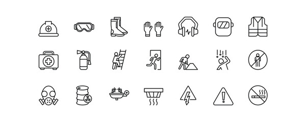 Set of icons for Work Safety. Editable stroke. Vector illustration
