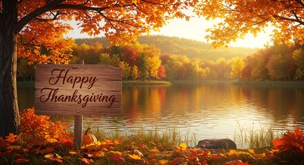 Serene Autumn Lake: Happy Thanksgiving Greeting