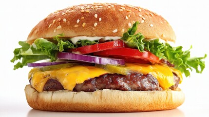 Classic Cheeseburger with Fresh Toppings Neatly Layered on Bun