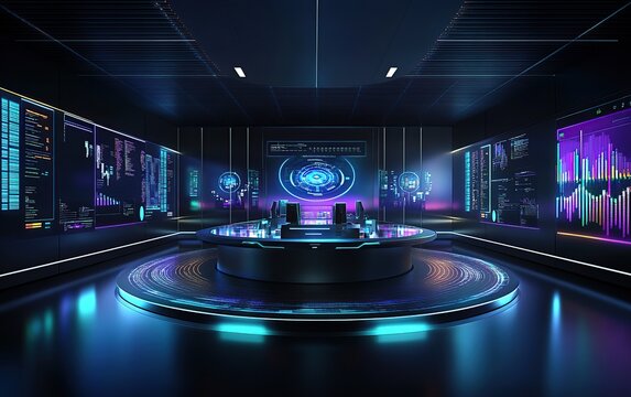 Futuristic data center control room