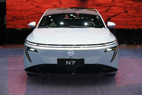 Shanghai,China-April 26th 2025: Nissan N7 electric sedan car