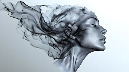 Fototapeta premium Silver Dreamer: Woman with Flowing Smoke