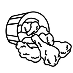 Fried Chicken Fast Food Icon Line Art Coloring Book Illustration for Restaurant Menu, Kids Activity, and Hand-Drawn Food Design