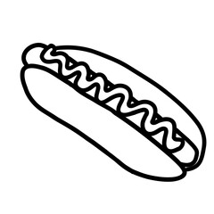 Hotdog Fast Food Icon Line Art Coloring Book Illustration for Restaurant Menu, Kids Activity, and Hand-Drawn Food Design