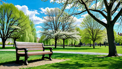 Fototapeta premium City Park Bench in Early Spring