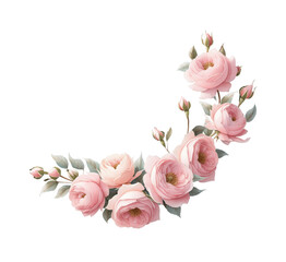 Elegant Pink Peony and Rose Floral Corner Arrangement on Transparent Background. Flowers isolated clipart PNG for wedding invitation, greeting card, print design.