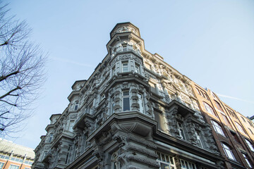 Ornate Historic Facade and Red Brick Buildings in Hamburg Germany