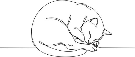 Obraz premium Sleeping Cat, Continuous Line Illustration